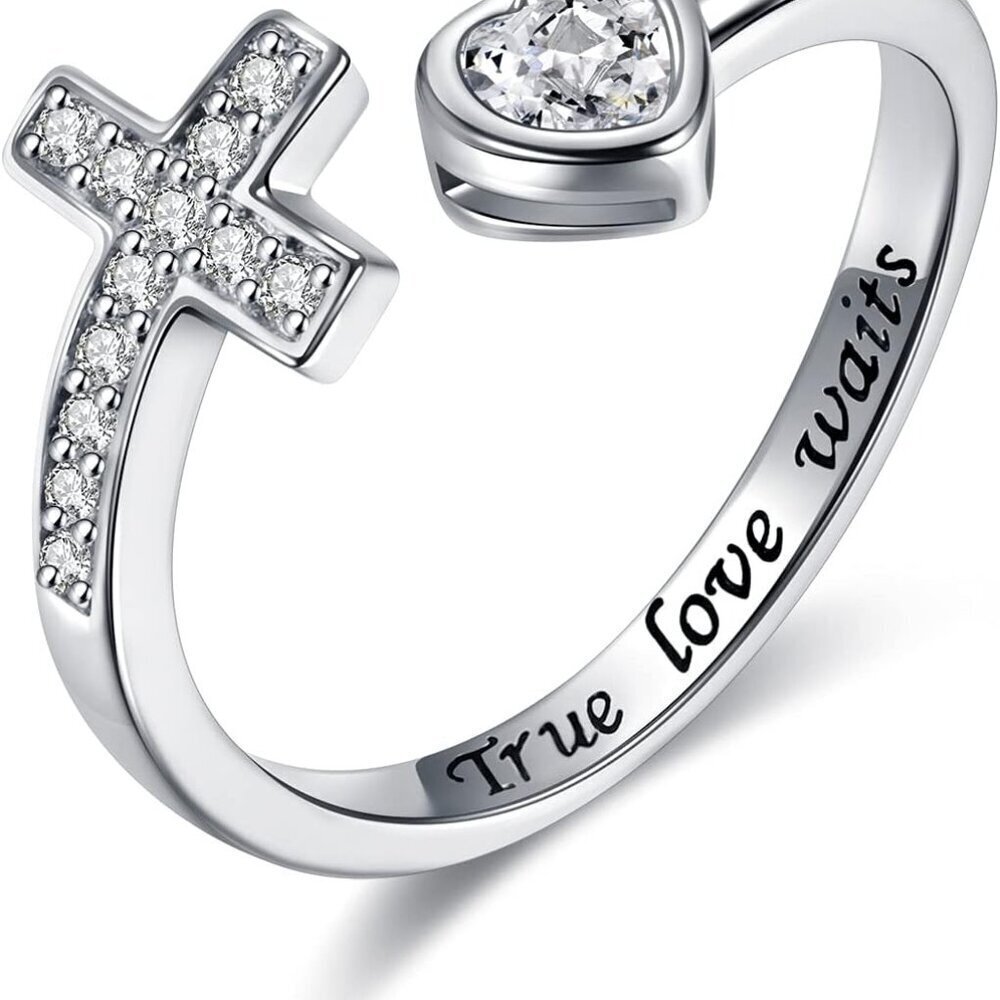 Sterling Silver Cross Ring Adjustable Faith Jewelry Gift for Women